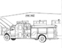 fire truck in front of fire hall in black and white