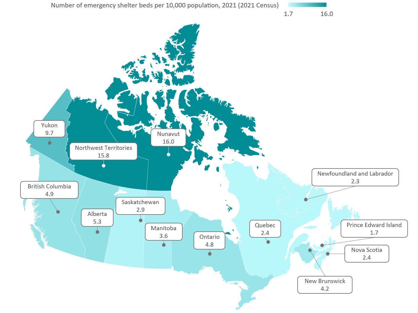 Figure 6: Number of emergency shelter beds per 10,000 population, 2021