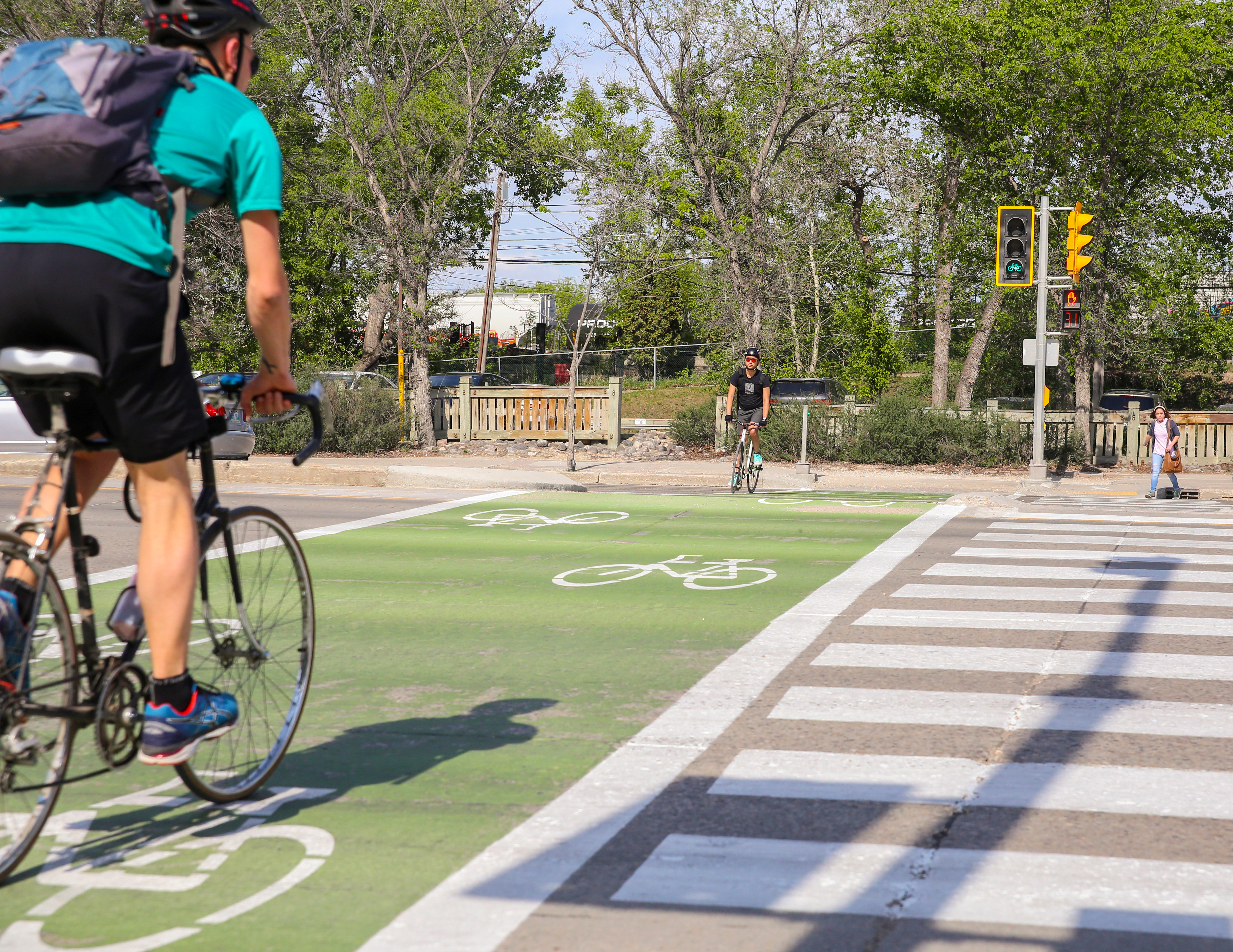 Cyclist crossing at bike lane