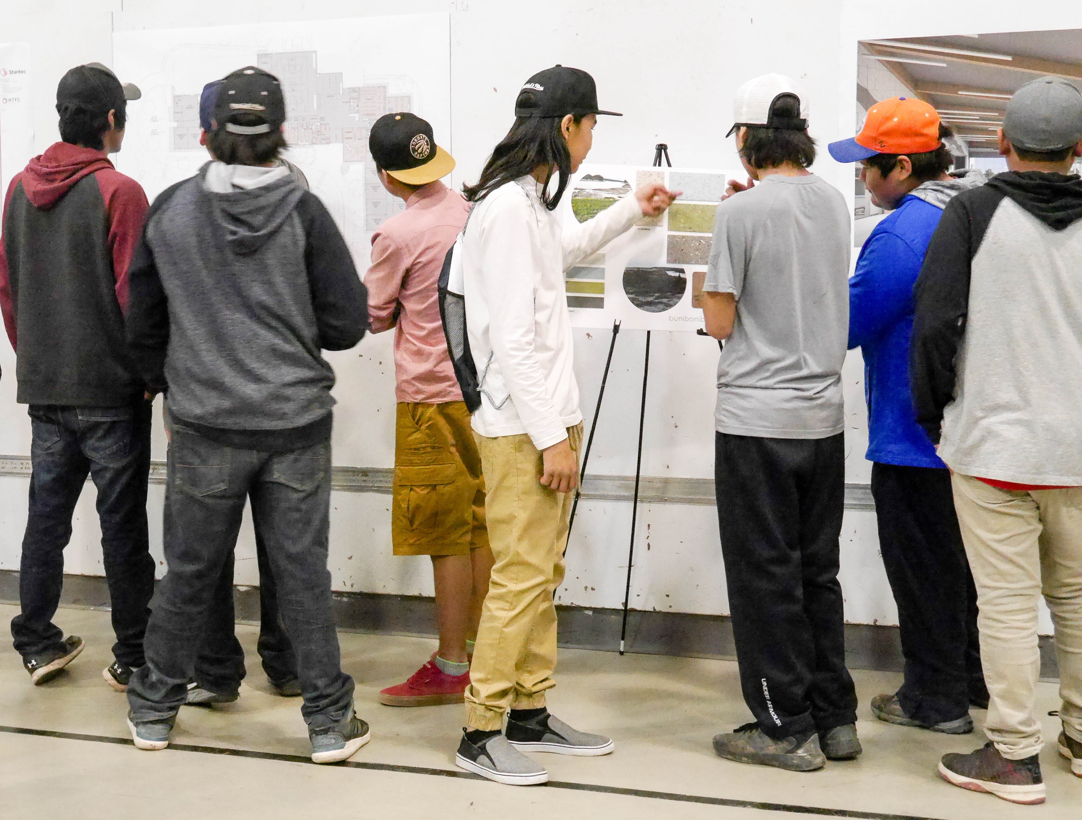 Students looking at artwork