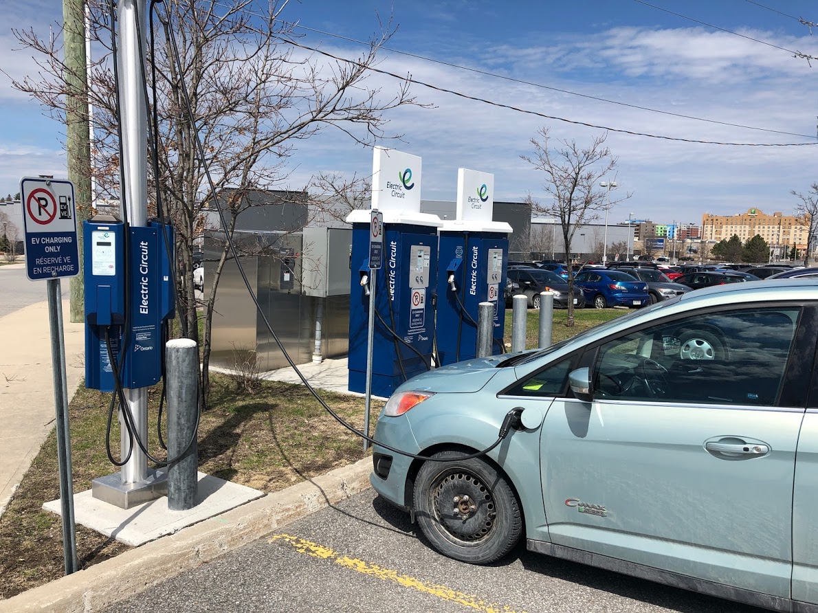 Electric car at a charging station