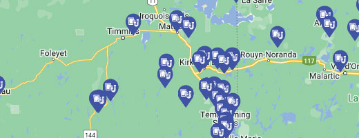 Icons representing water projects on map of Canada