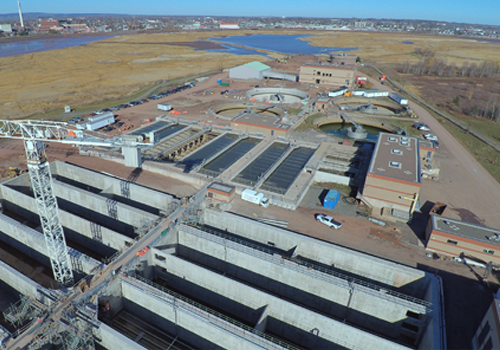 Aerial view of a wastewater treatment facility.