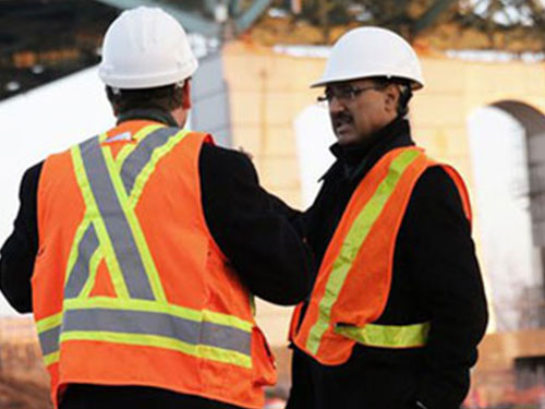 Touring the future site of the Gordie Howe International Bridge in Windsor, November 2015.