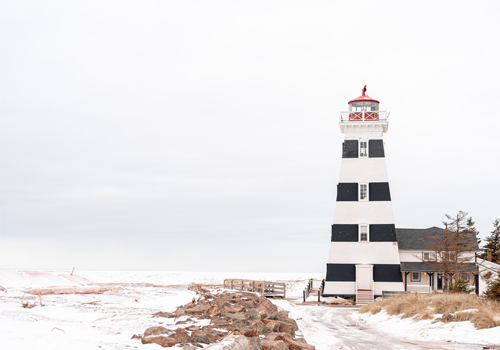 West Point Lighthouse beside the shoreline